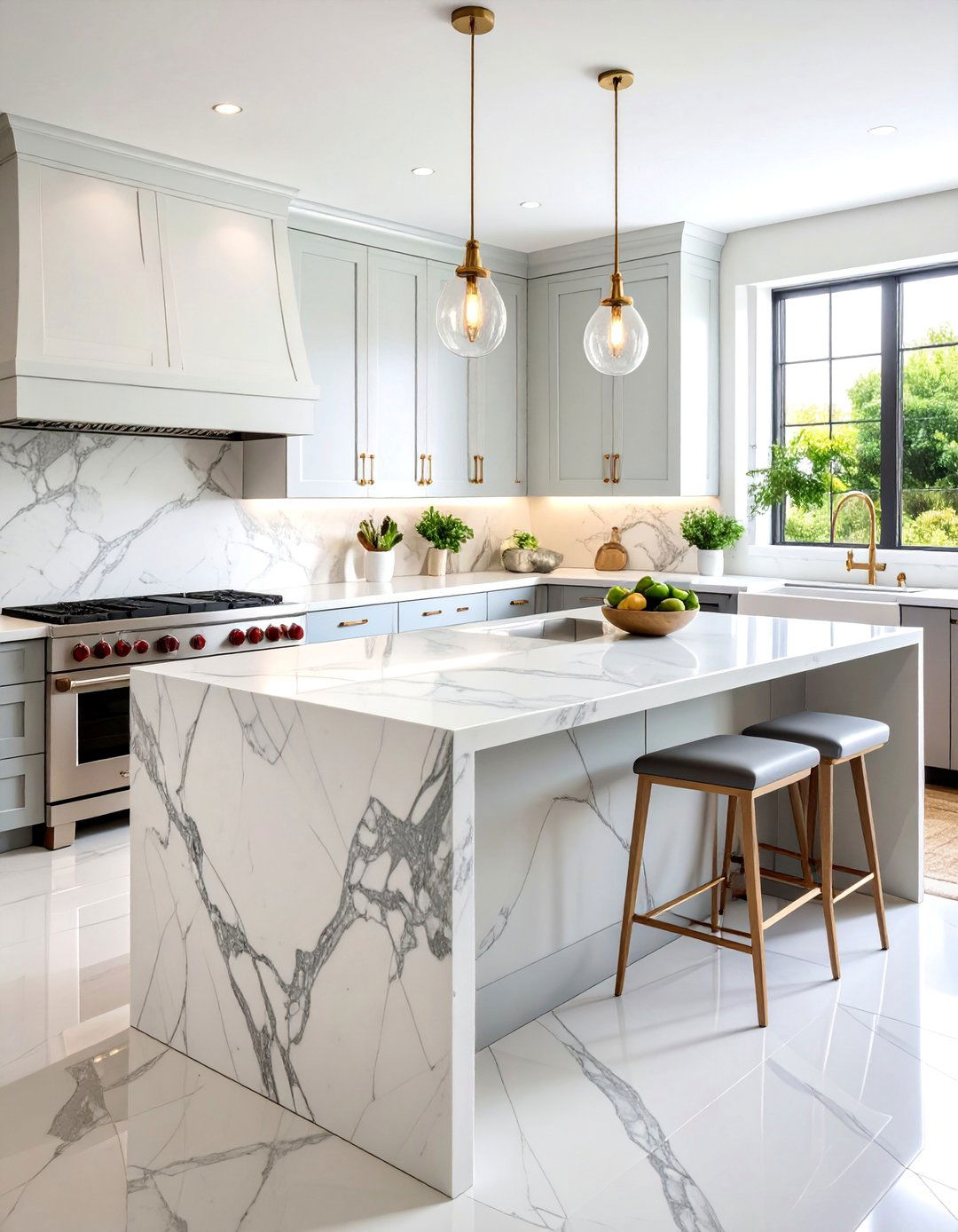 Natural Stone Kitchen Island Panel with Marble Veining - 25 Kitchen Island Back Panel Ideas