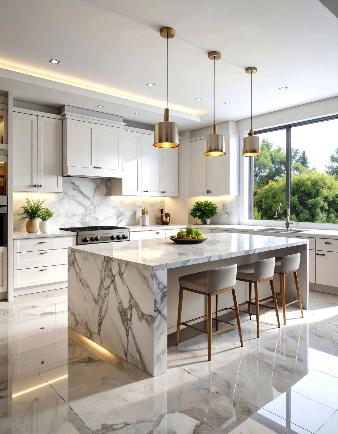 Natural Stone Kitchen with Marble Backsplash - 25 Minimalist Kitchen Ideas