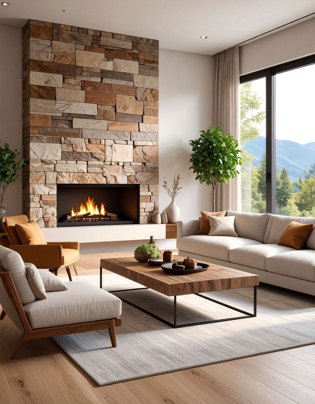 Natural Stone Ledger Panel Feature Wall - 25 Fireplace Tile Ideas