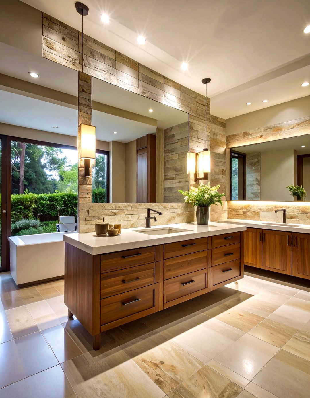 Natural Stone Ledger Stacked Backsplash - 25 Bathroom Backsplash Ideas