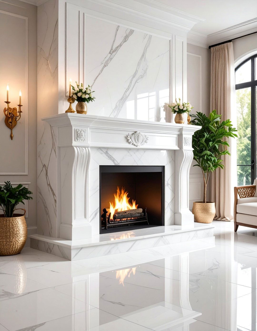 Natural Stone Marble Farmhouse Fireplace Surround - 25 Farmhouse Fireplace Tile Ideas