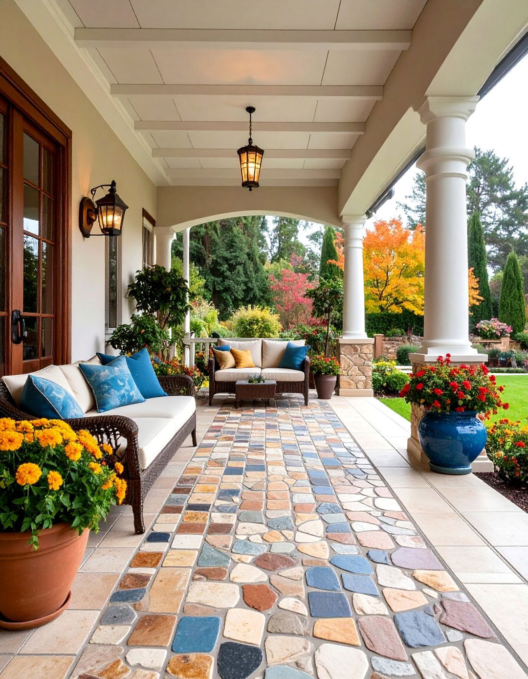 Natural Stone Mosaic Front Porch Tiles - 25 Front Porch Tile Ideas