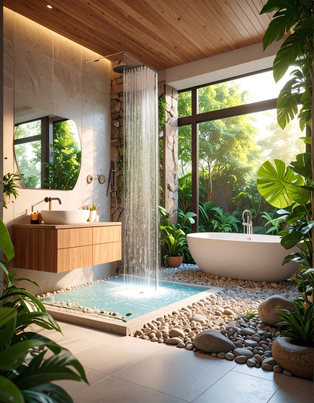 Natural Stone Pebble Shower Floor - 25 Masculine Bathroom Ideas