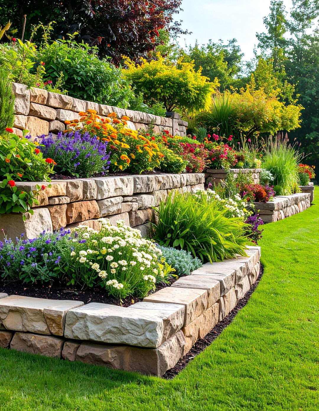 Natural Stone Retaining Wall Divider - 25 Garden Divider Ideas