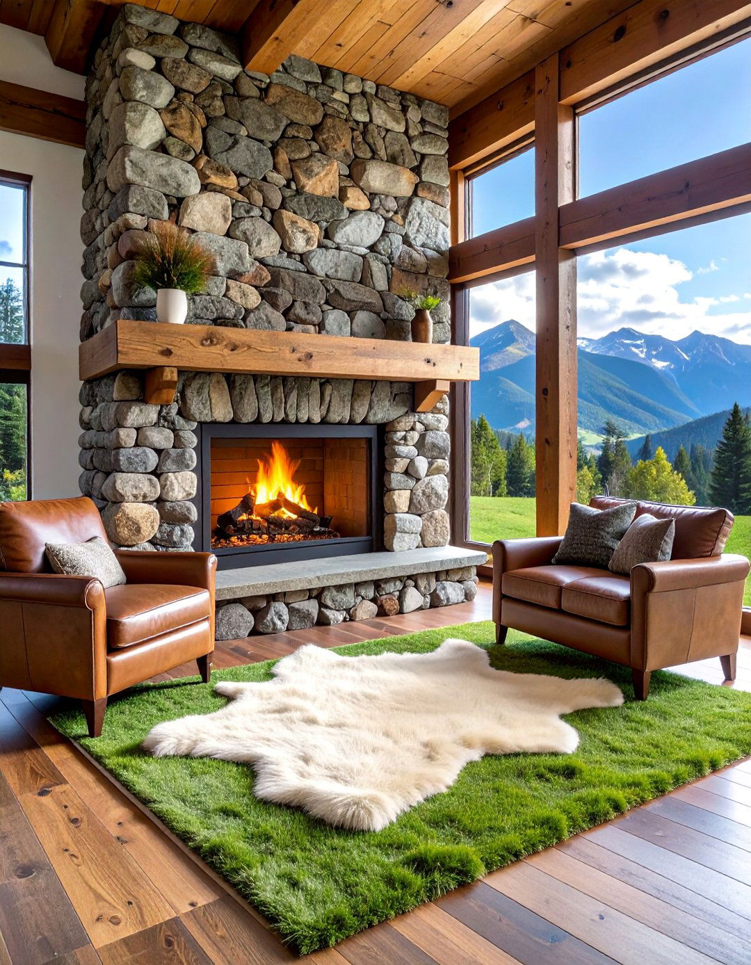 Natural Stone Rustic Fireplace with Timber Mantel - 25 Rustic Fireplaces
