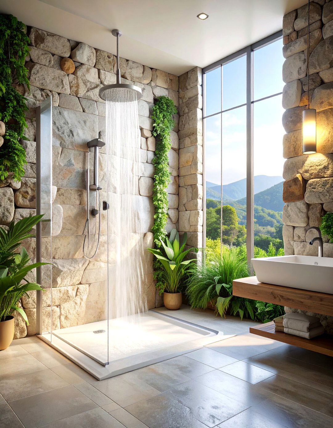 Natural Stone Shower Niche with Rough Texture - 25 Shower Niche Ideas