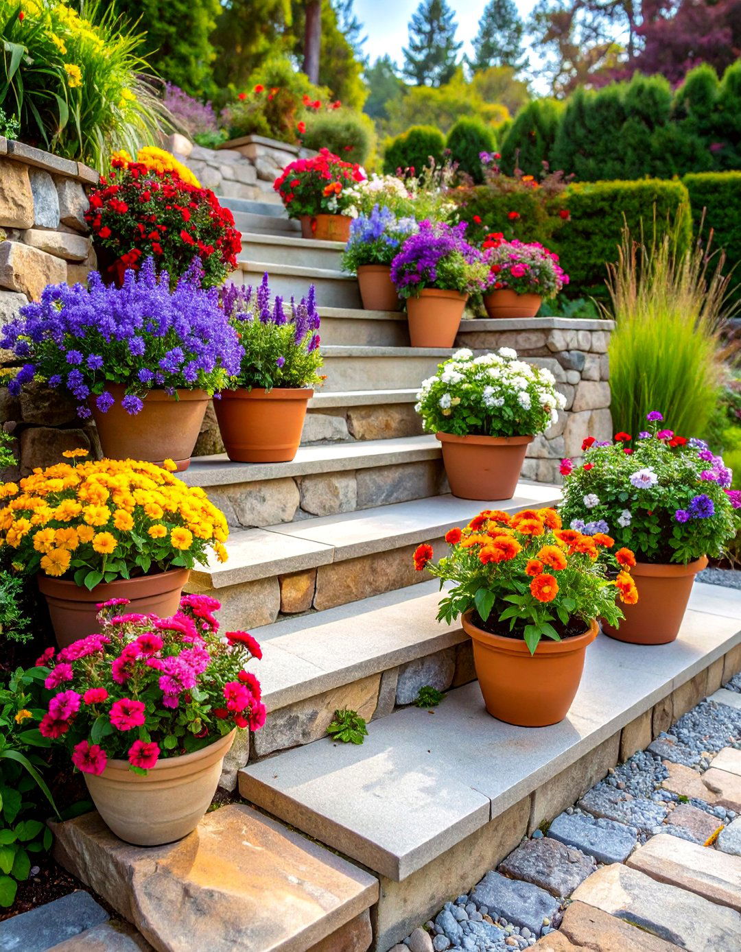Natural Stone Steps with Integrated Planters - 25 Patio Steps Ideas