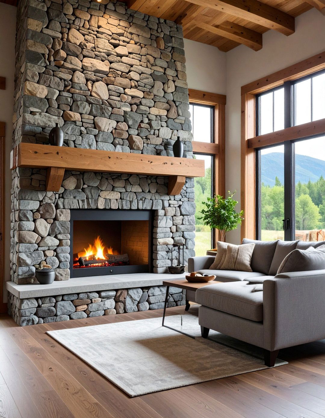 Natural Stone Surround Shiplap Elegance - 25 Shiplap Fireplace Ideas