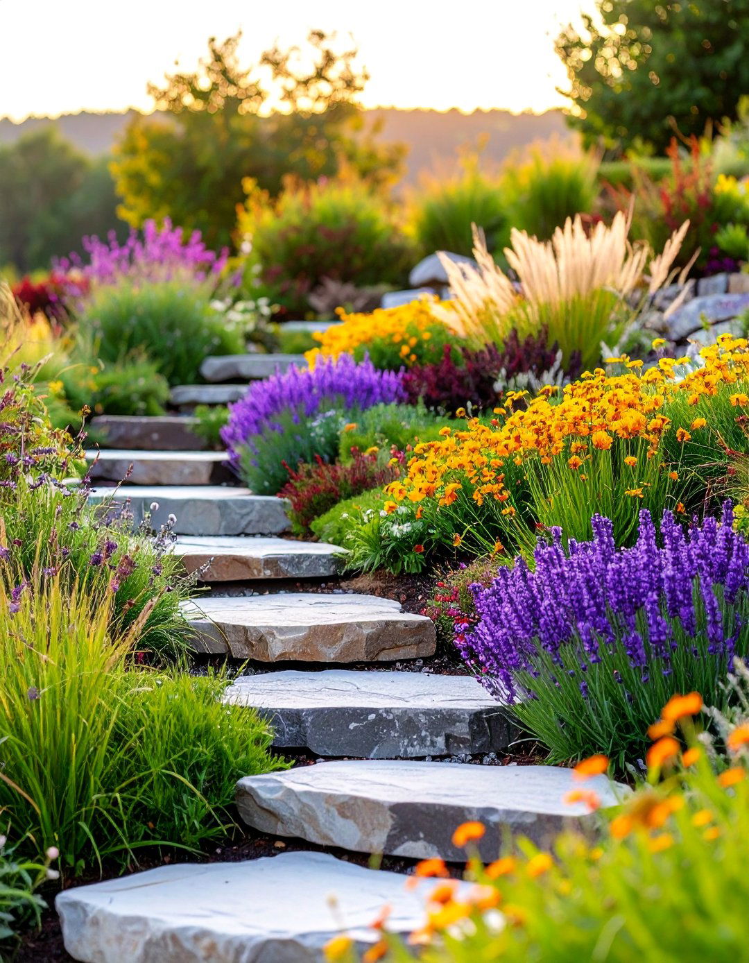 Natural Stone Terraced Garden with Integrated Seating - 25 Tiered Garden Ideas
