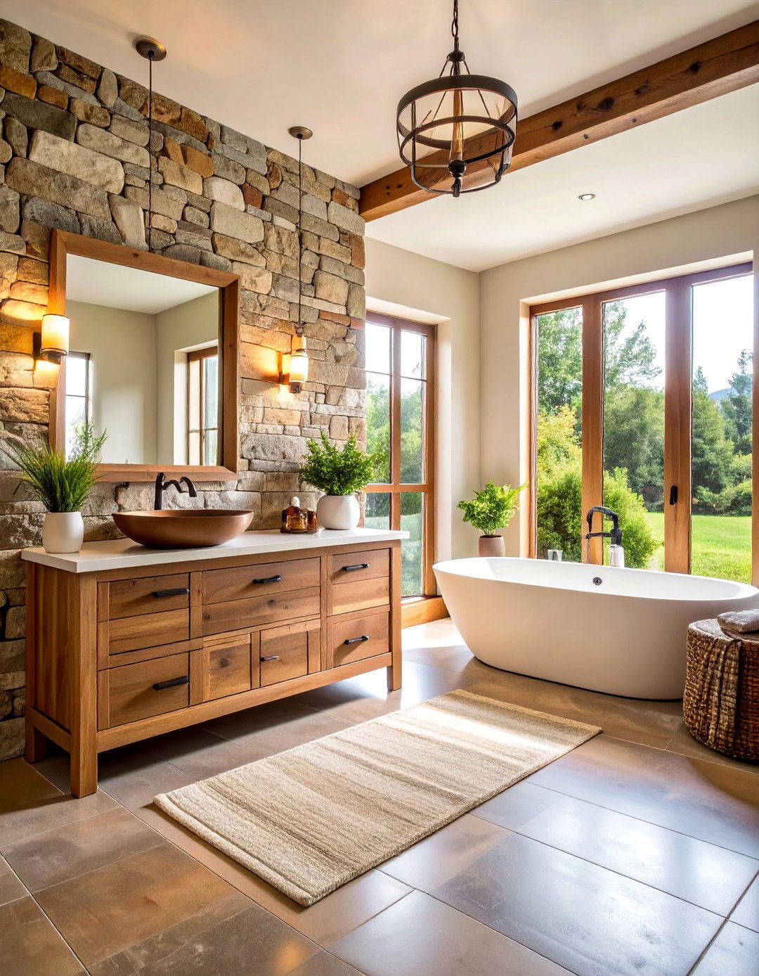 Natural Stone Veneer with Rustic Charm - 25 Bathroom Accent Wall Ideas