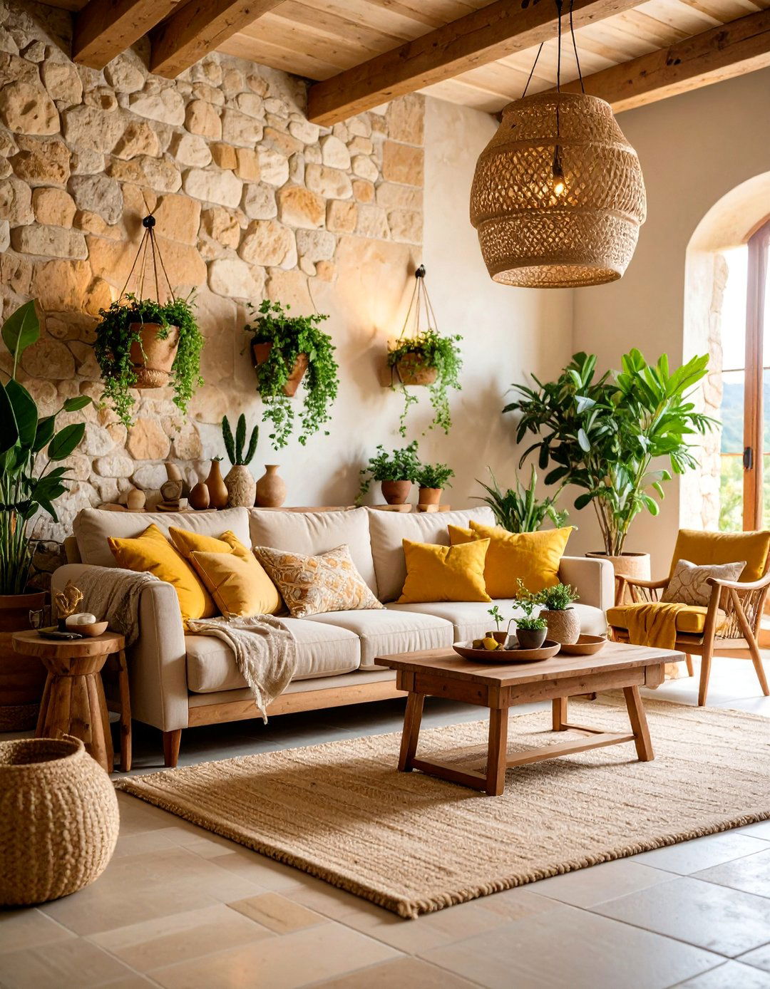 Natural Stone Wall Tuscan Living Room - 25 Tuscan Living Room Ideas