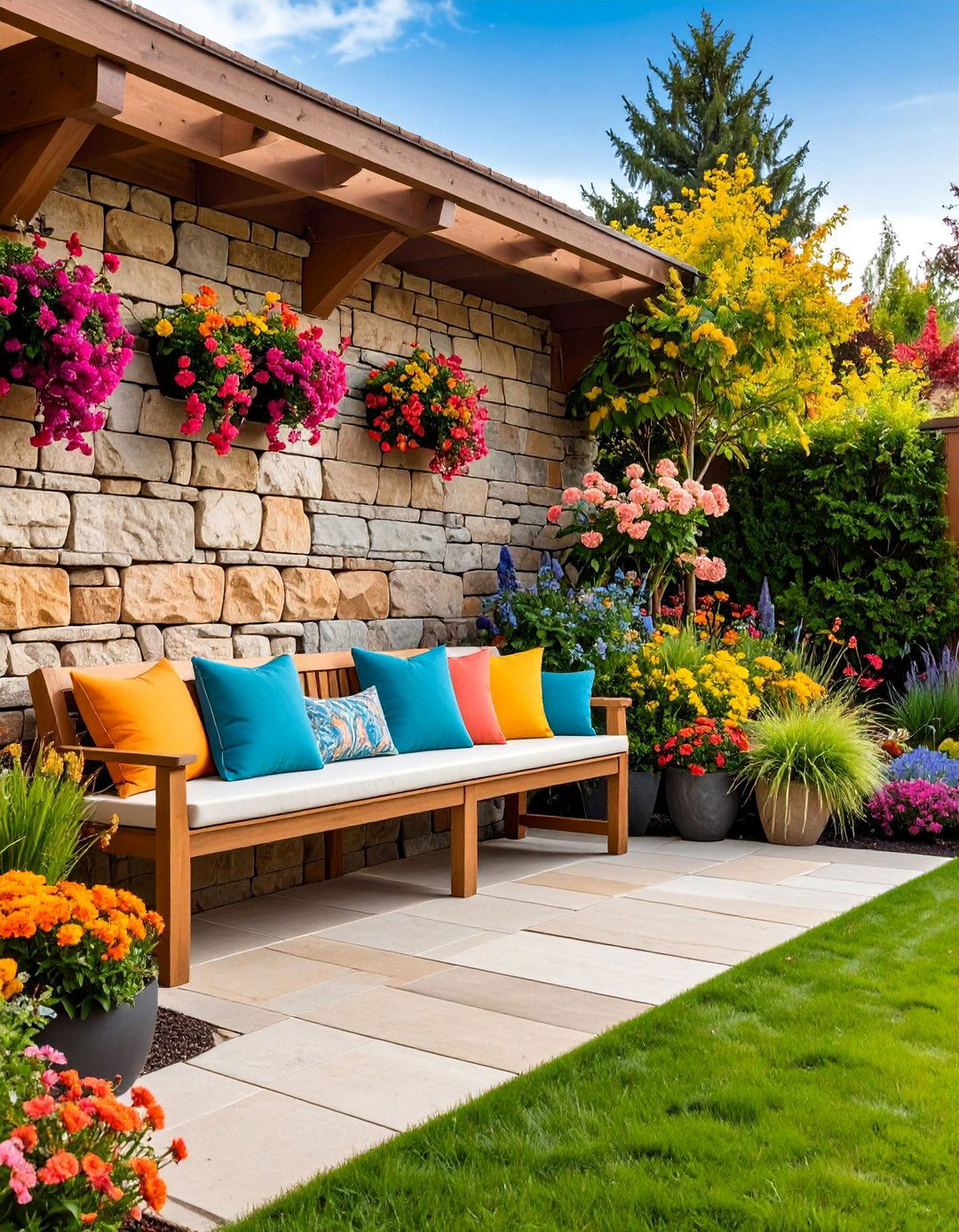 Natural Stone Wall with Built in Bench Seating - 25 Natural Rock Retaining Wall Ideas