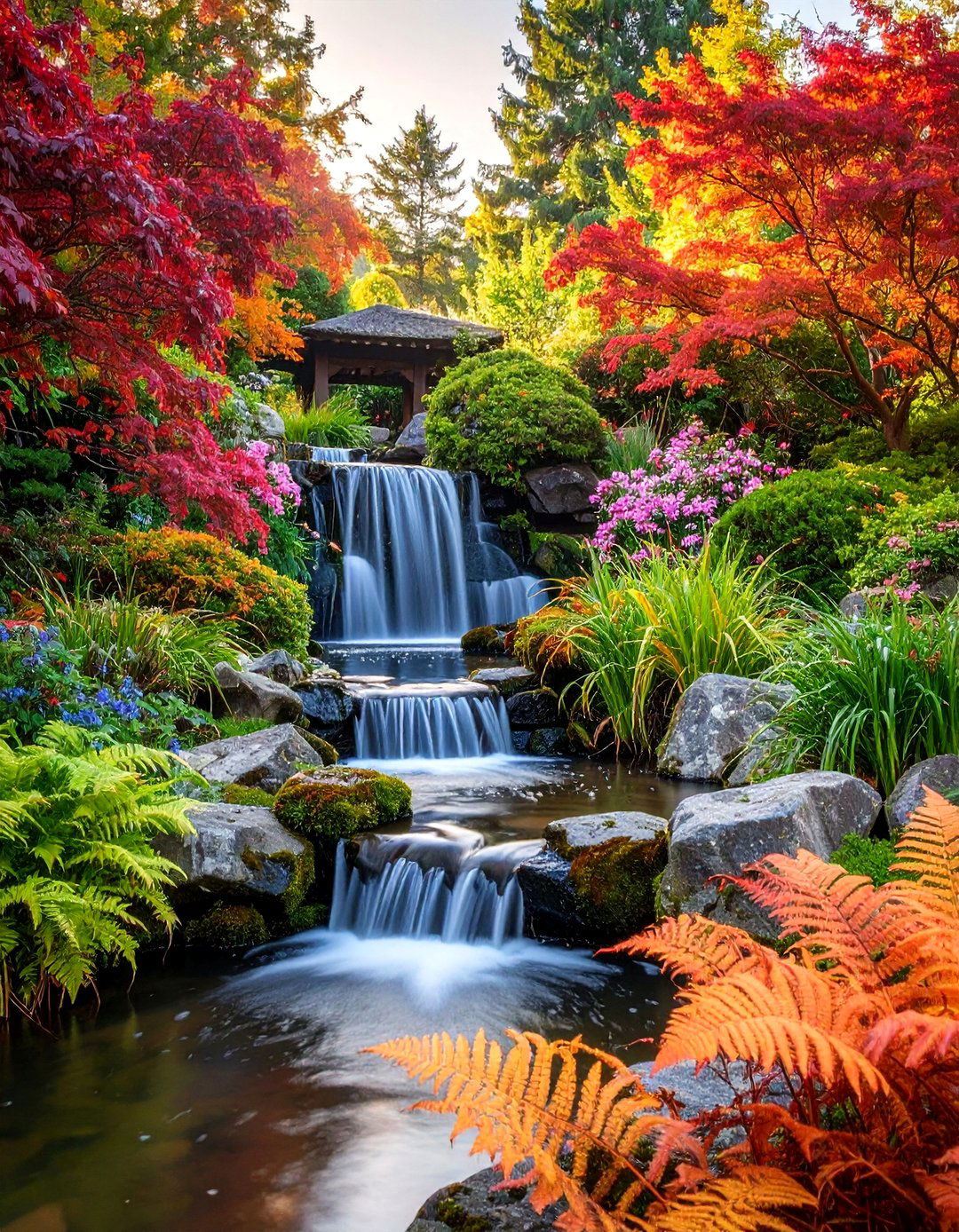 Natural Stone Waterfall with Rock Garden Surround - 25 Water Feature Ideas