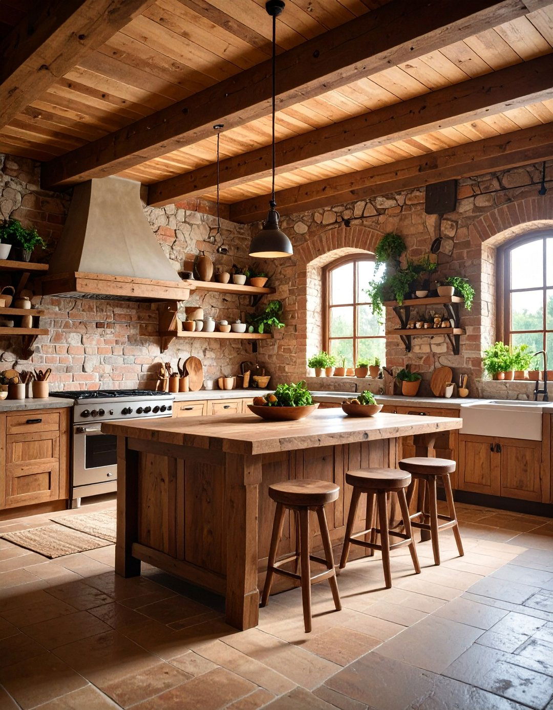 Natural Stone and Brick Sloped Kitchen - 25 Sloped Ceiling Kitchen Ideas
