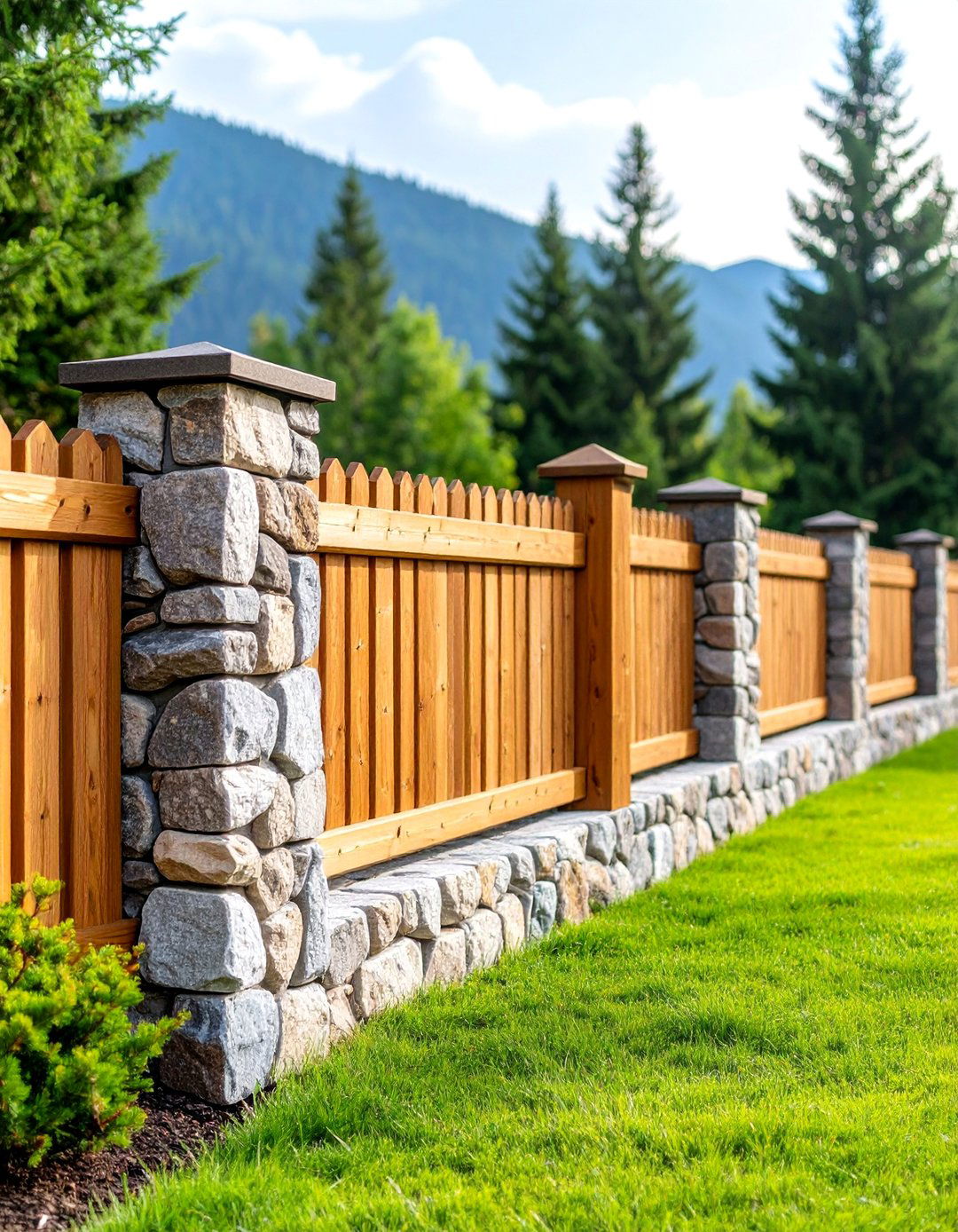 Natural Stone and Cedar Integration - 25 Small Garden Fence Ideas