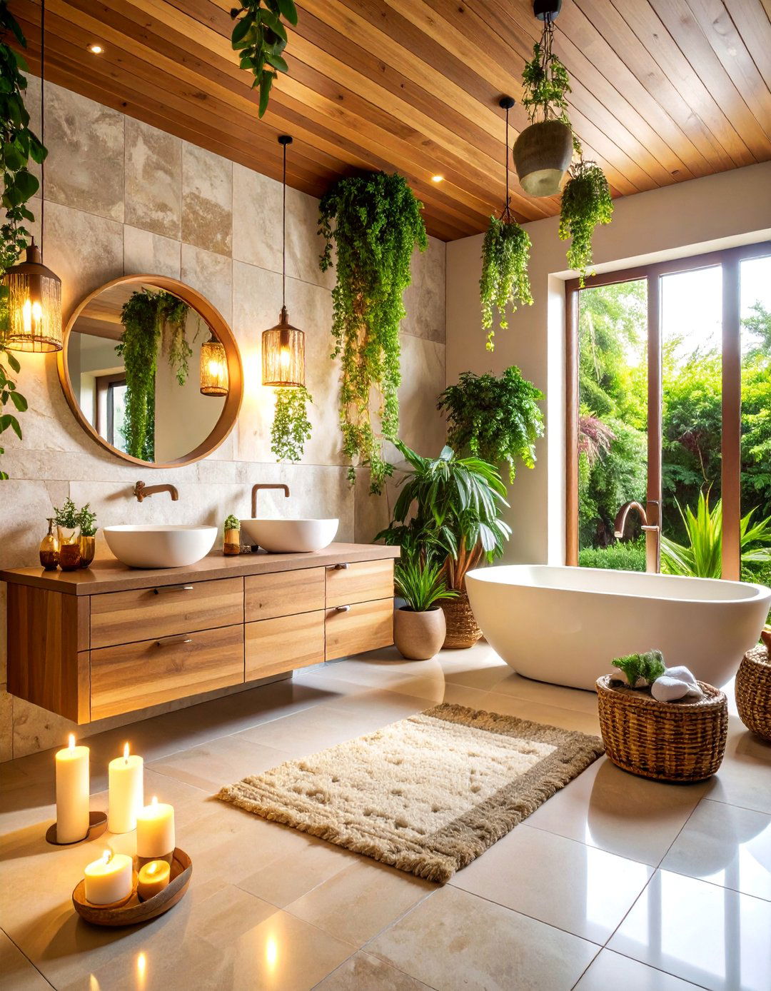 Natural Stone and Wood Bathroom Oasis - 25 Boho Decor Ideas