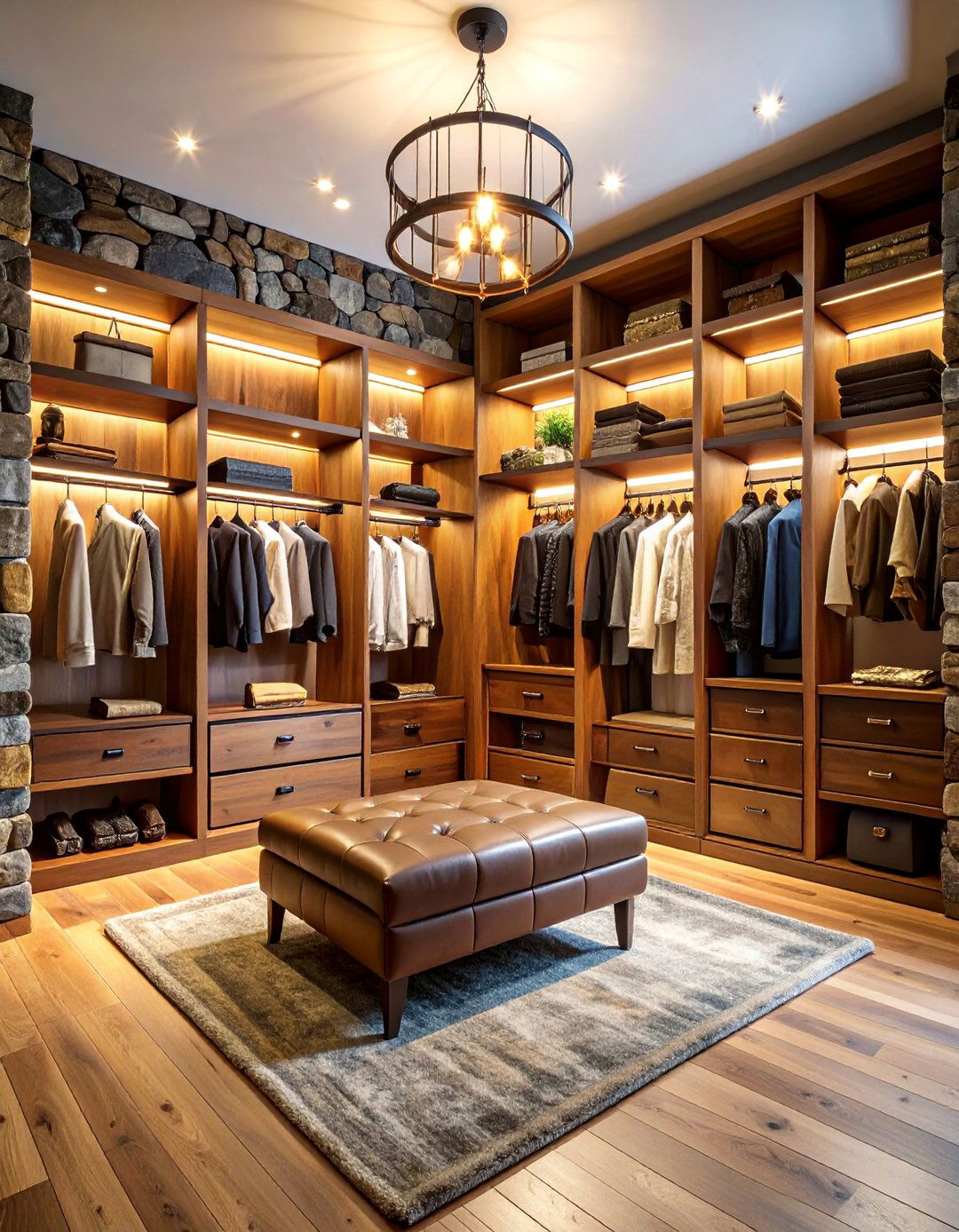 Natural Stone and Wood Closet with Rustic Luxury - 25 Rustic Closet Ideas