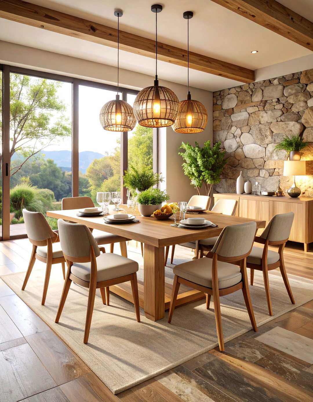 Natural Stone and Wood Element Dining Design - 25 Japanese Dining Room Ideas