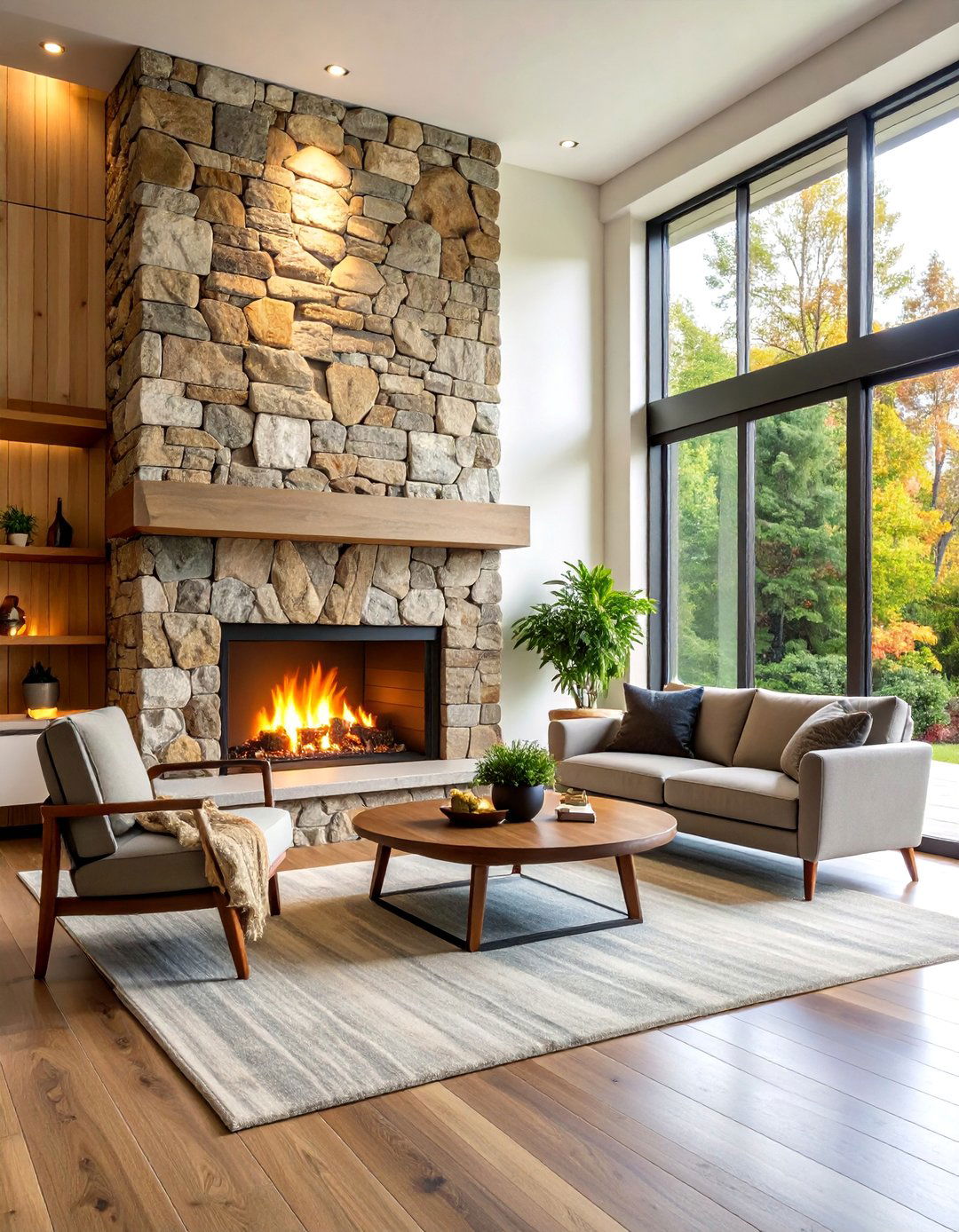 Natural Stone with Fireplace - 25 Tv Accent Wall Ideas