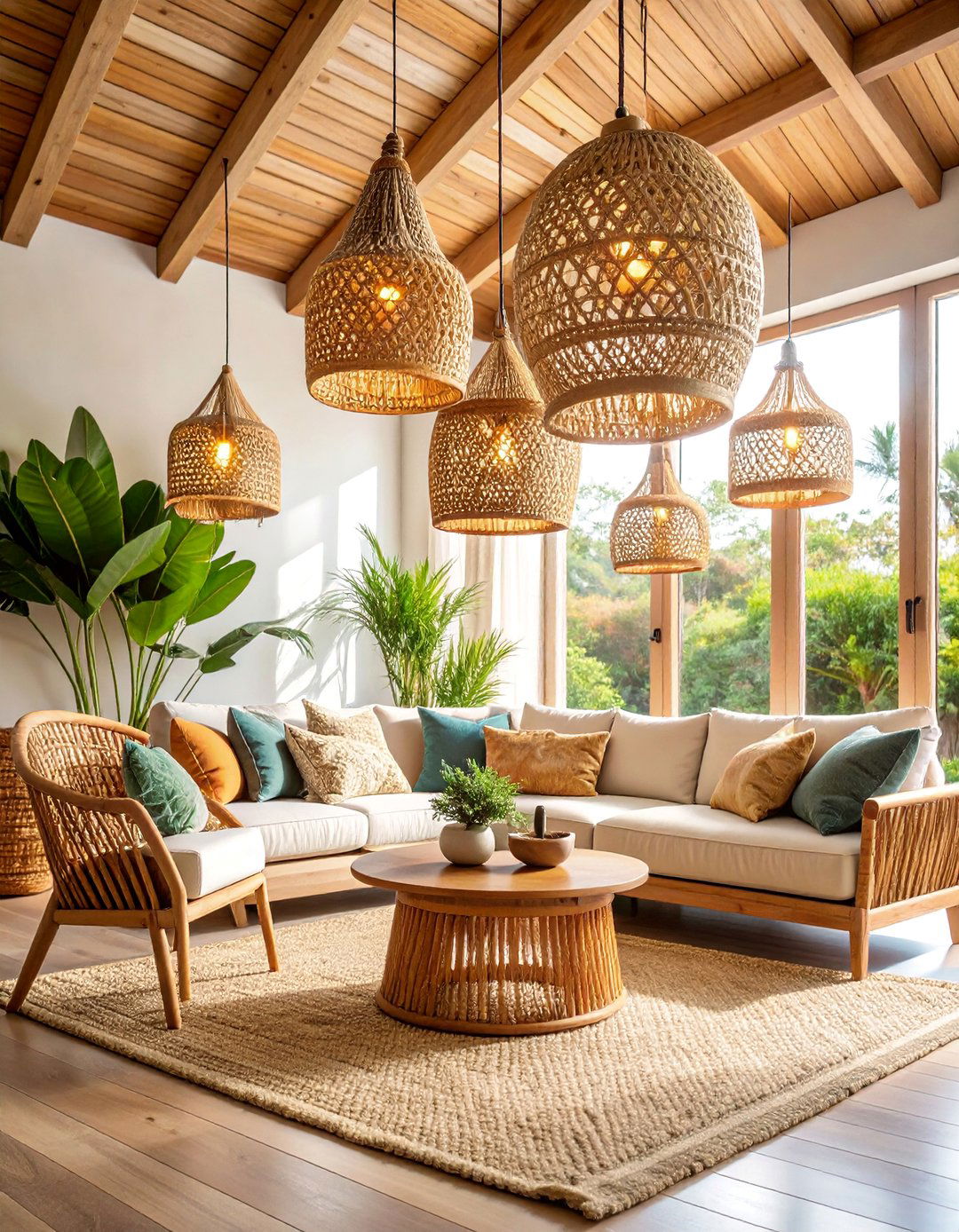 Natural Wicker and Rattan Chandelier - 25 Living Room Ceiling Lighting Ideas