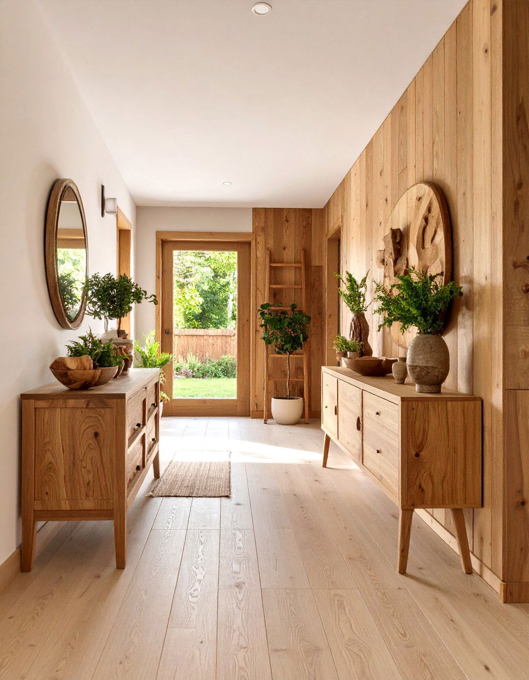 Natural Wood Accent Boho Hallway Theme - 25 Boho Hallway Ideas