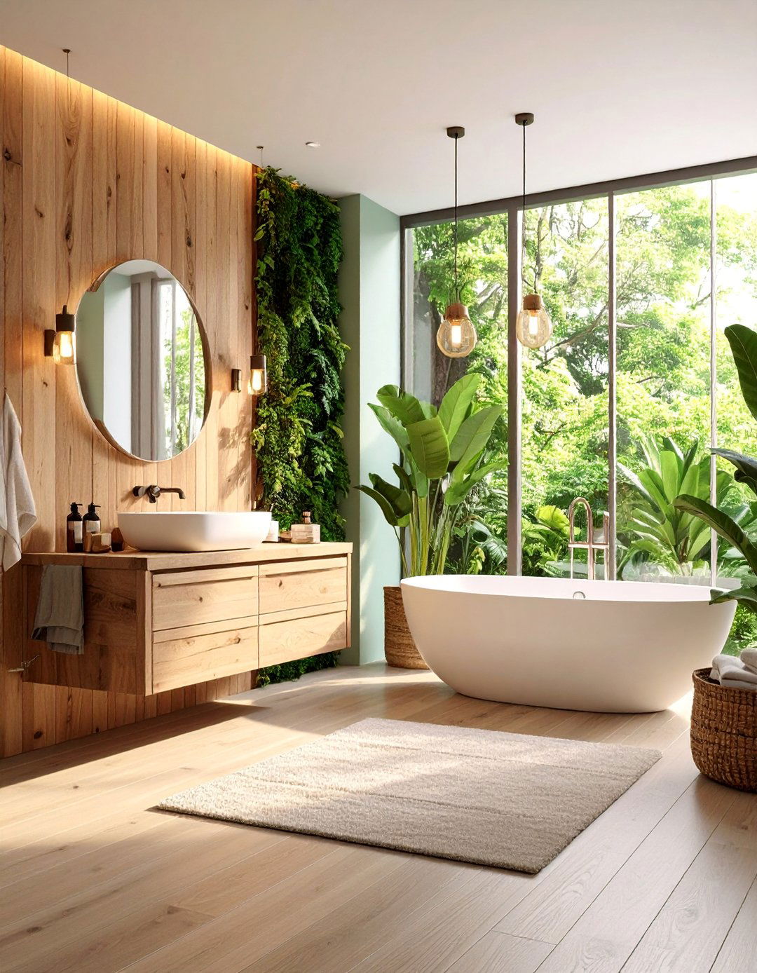 Natural Wood Accent Wall with Live Edge Details - 25 Elegant Bathroom Decor Ideas