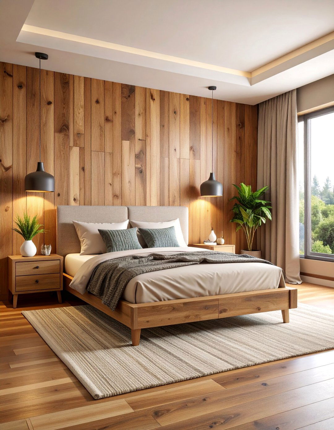 Natural Wood Accent Wall - 25 Cozy Bedroom Ideas