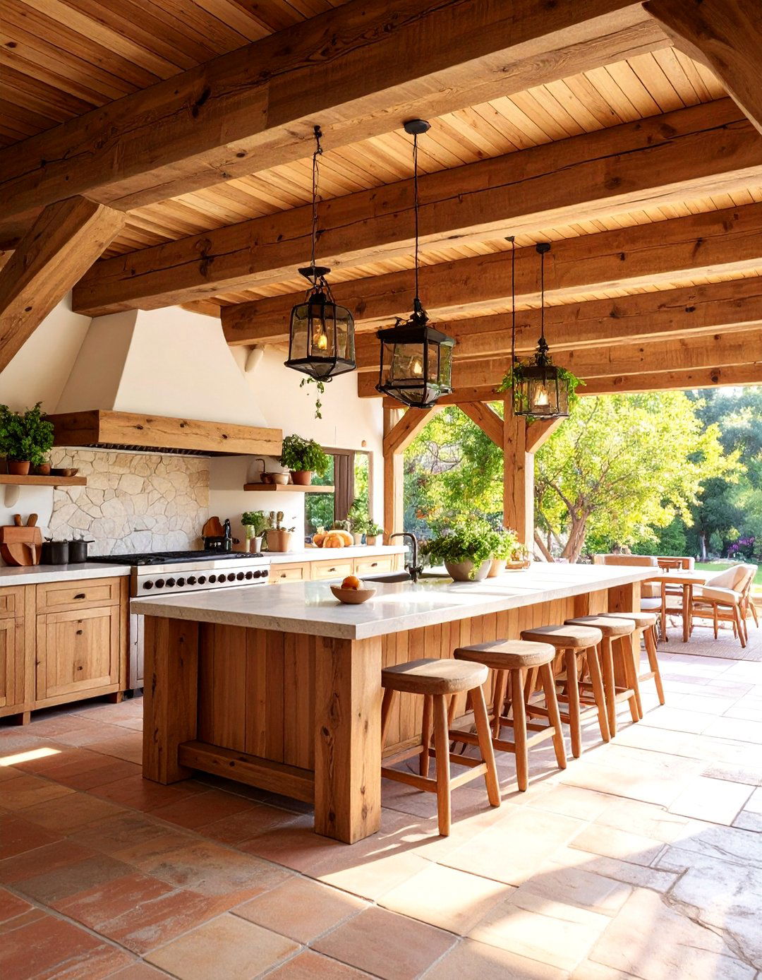 Natural Wood Beam Pergola Kitchen - 25 Mexican Outdoor Kitchen Ideas