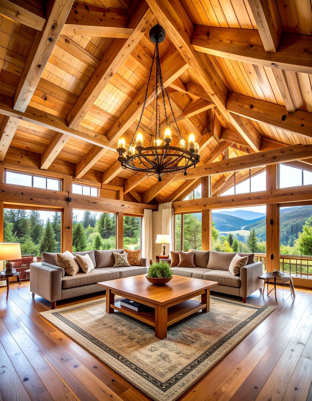 Natural Wood Beam Reverse Tray Ceiling with Vaulted Accents - 25 Reverse Tray Ceiling Ideas