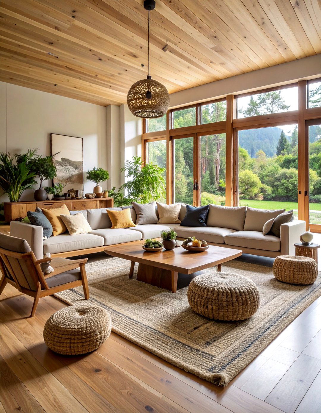 Natural Wood Black Carpet Combination - 25 Black Carpet Living Room Ideas