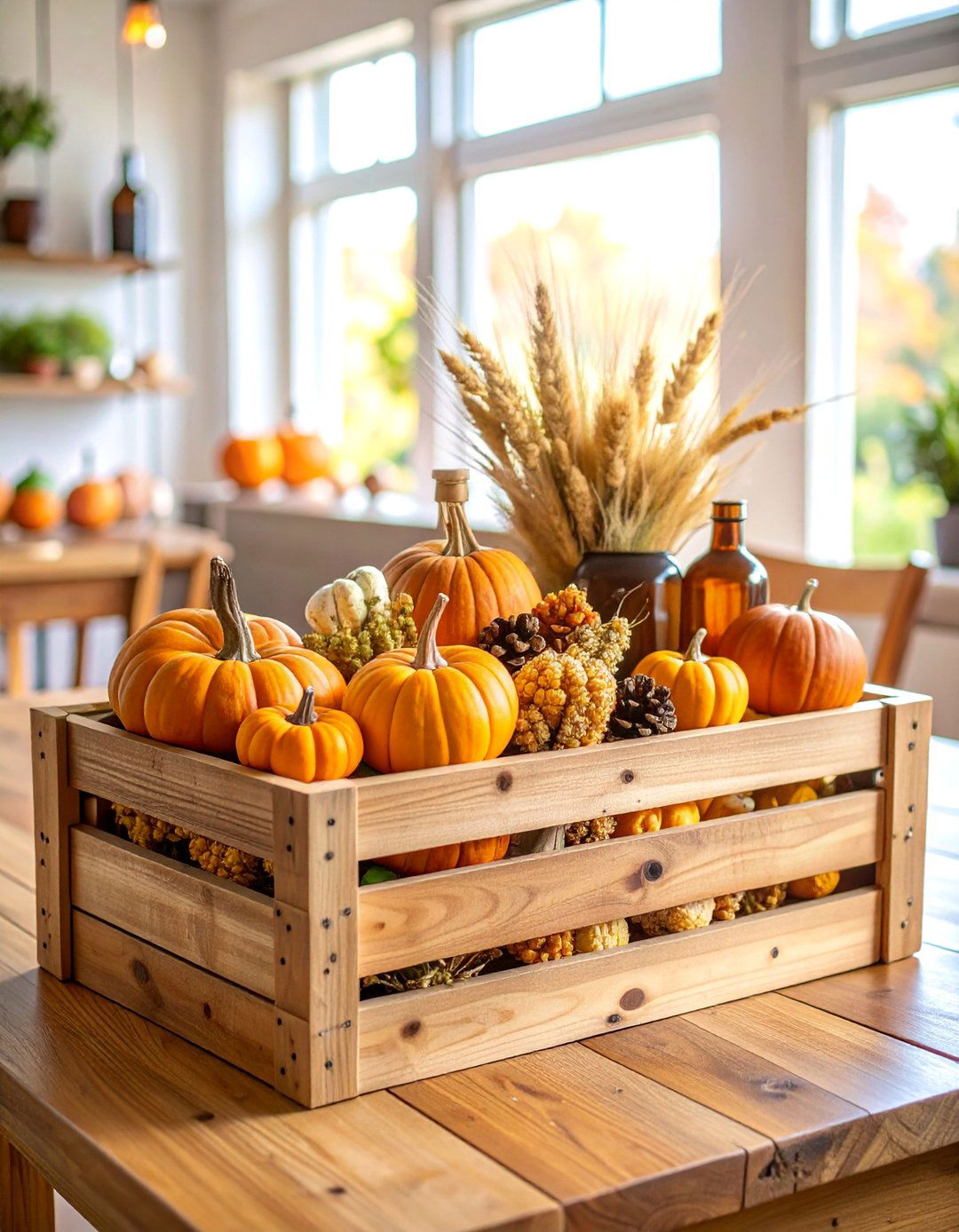Natural Wood Box Harvest Display - 25 Thanksgiving Centerpiece Ideas