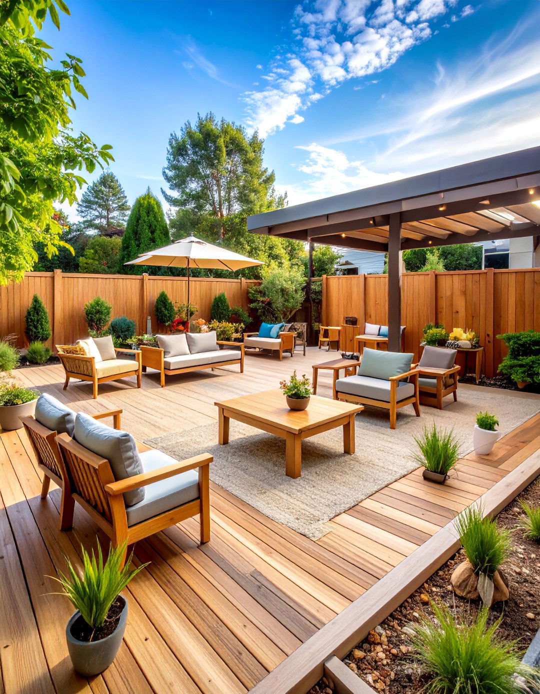 Natural Wood Chip Family Gathering Patio - 25 mulch patio ideas