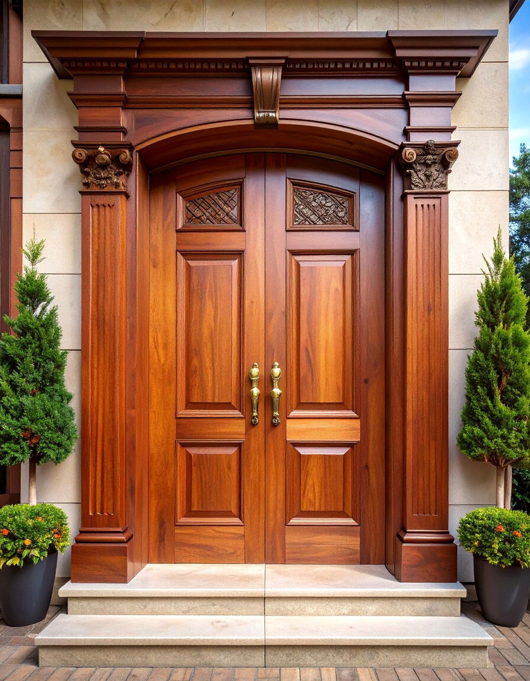 Natural Wood Grain Door with Clear Finish - 25 Farmhouse Front Door Ideas