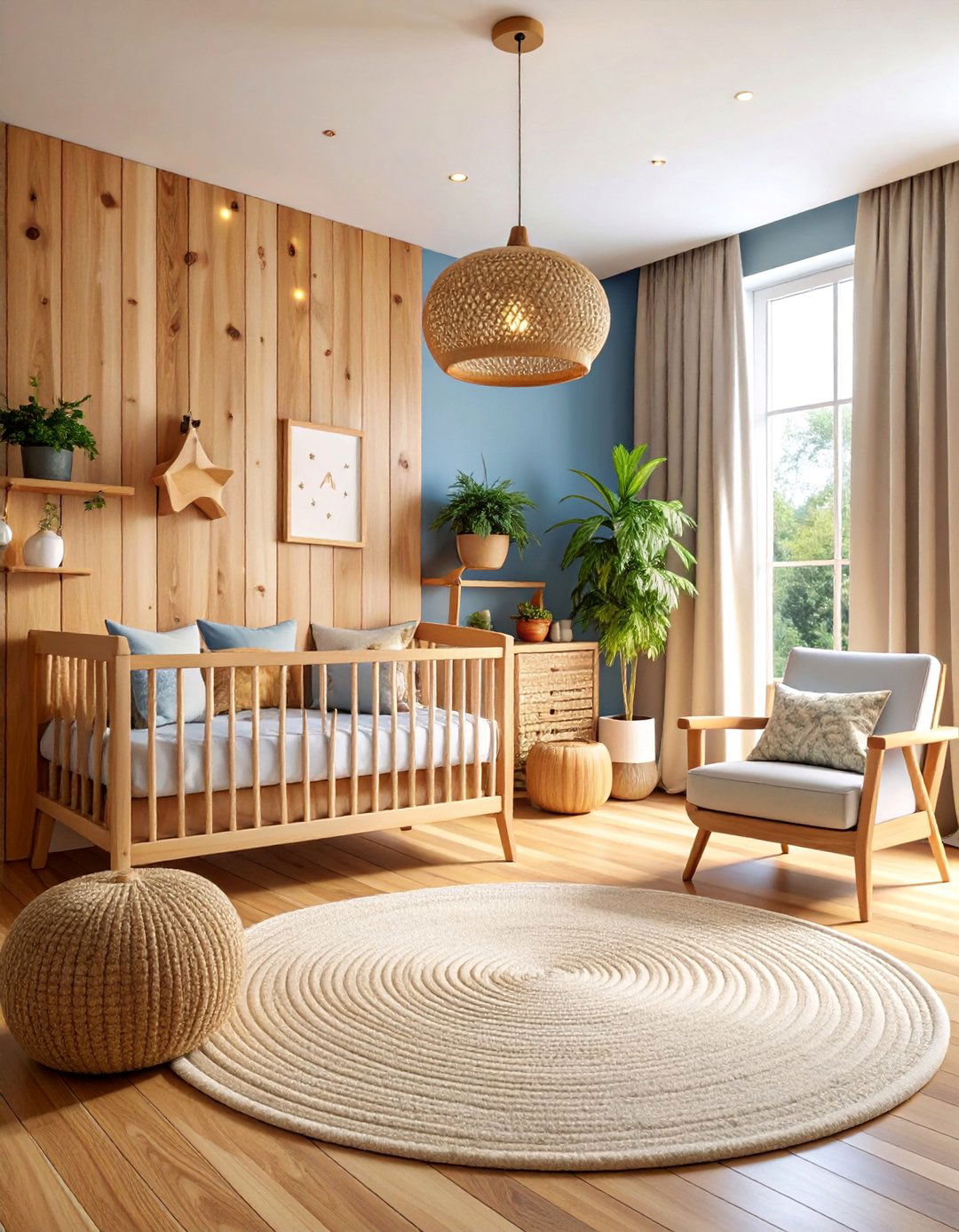 Natural Wood Grain Feature Nursery - 25 Mid-century Modern Nursery Ideas
