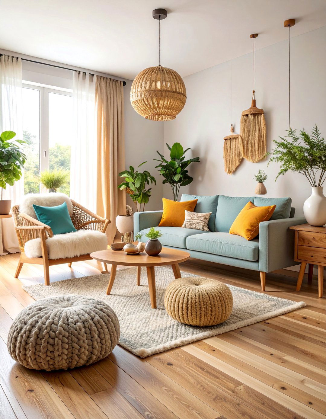 Natural Wood Haven with Light Oak Elements - 25 Scandinavian Living Room Ideas