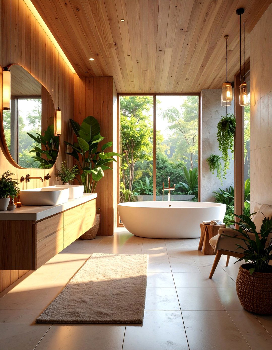 Natural Wood Look Tile Spa Bathroom - 25 Bathroom Tile Ideas