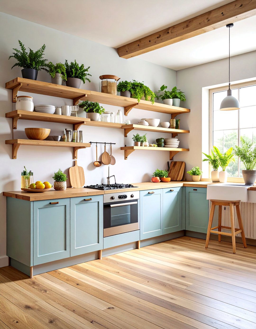 Natural Wood Open Shelving Kitchen - 25 Earthy Kitchen Ideas