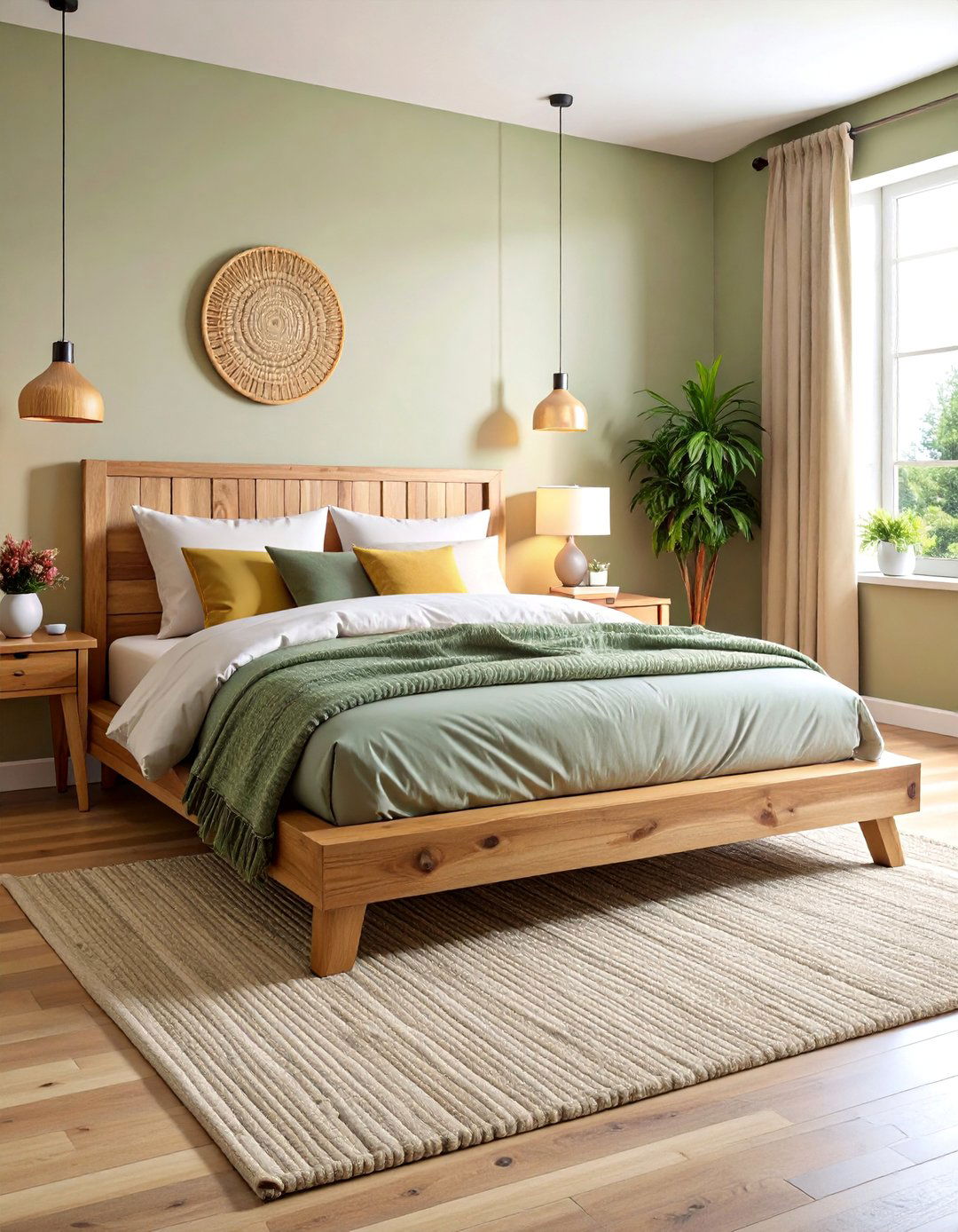Natural Wood Platform Bed with Linen Layers - 25 Bohemian Desert Decor Ideas