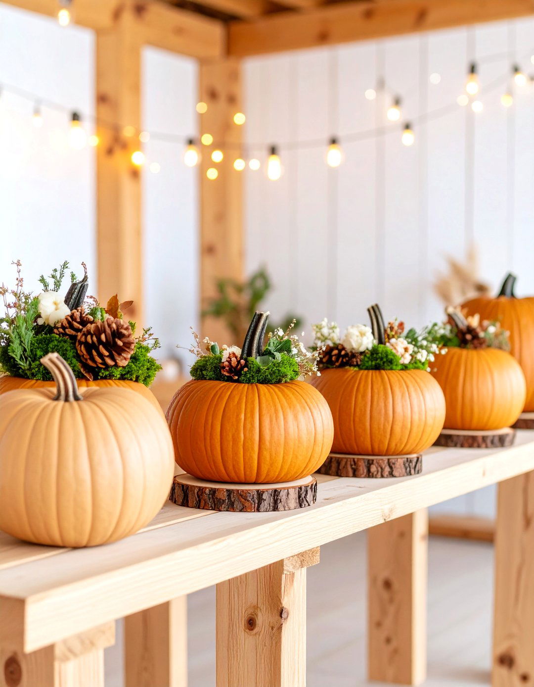 Natural Wood Slice Pumpkin Rustic Display - 25 Pumpkin Decor Ideas