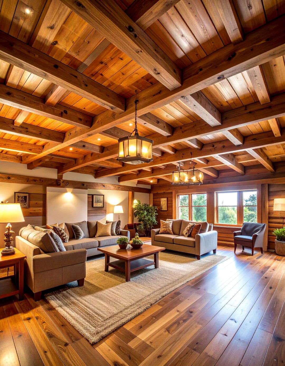 Natural Wood Stained Ceiling with Rustic Lodge Appeal - 25 Exposed Basement Ceiling Ideas