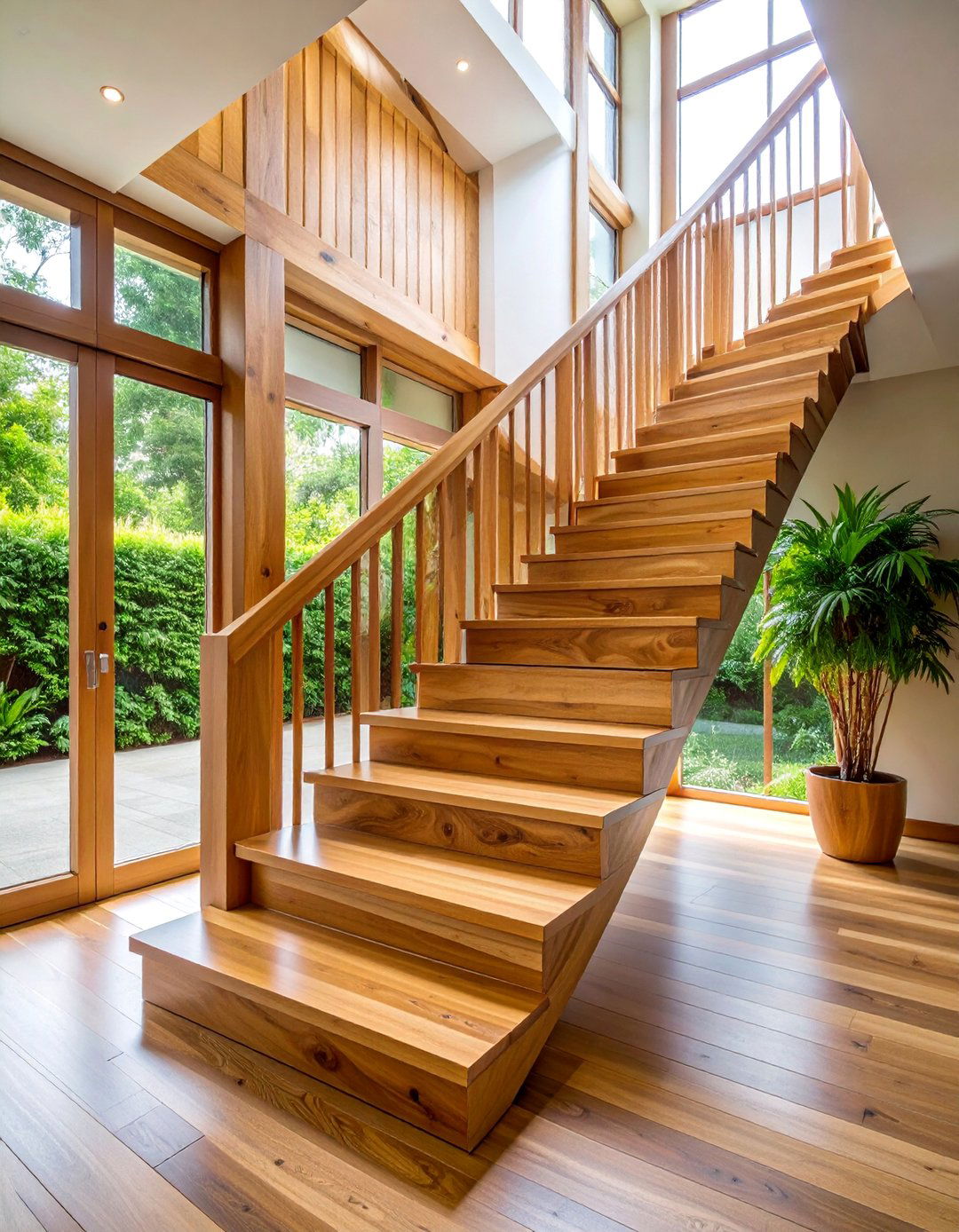 Natural Wood Staircase with Live Edge Details - 25 Contemporary Staircase Design Ideas