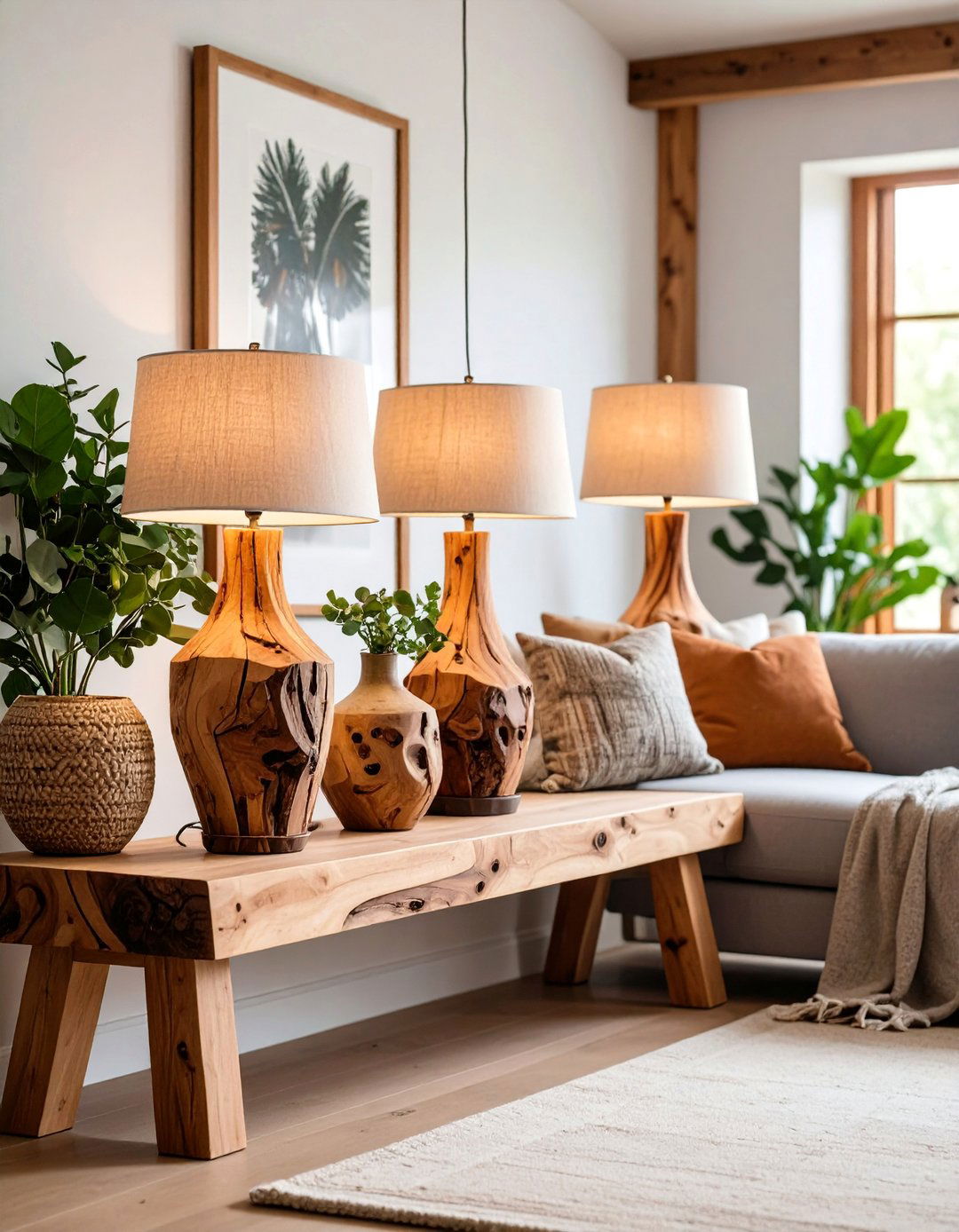 Natural Wood Table Lamps with Organic Textures - 25 Fireplace Mantel Lighting Ideas