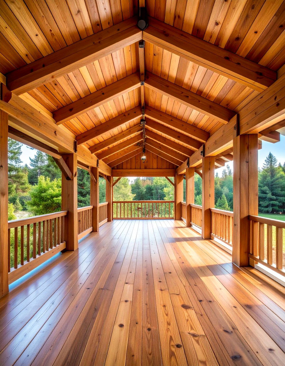 Natural Wood Tongue and Groove Ceiling - 25 Porch Ceiling Ideas