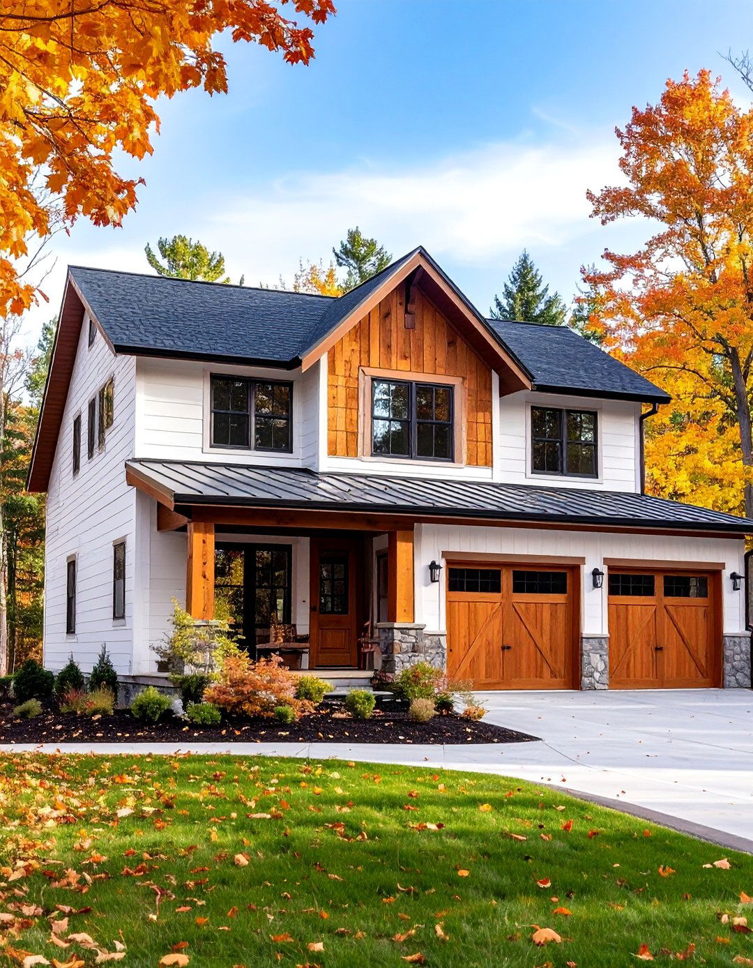 Natural Wood and White Combination - 25 Modern Farmhouse Exterior