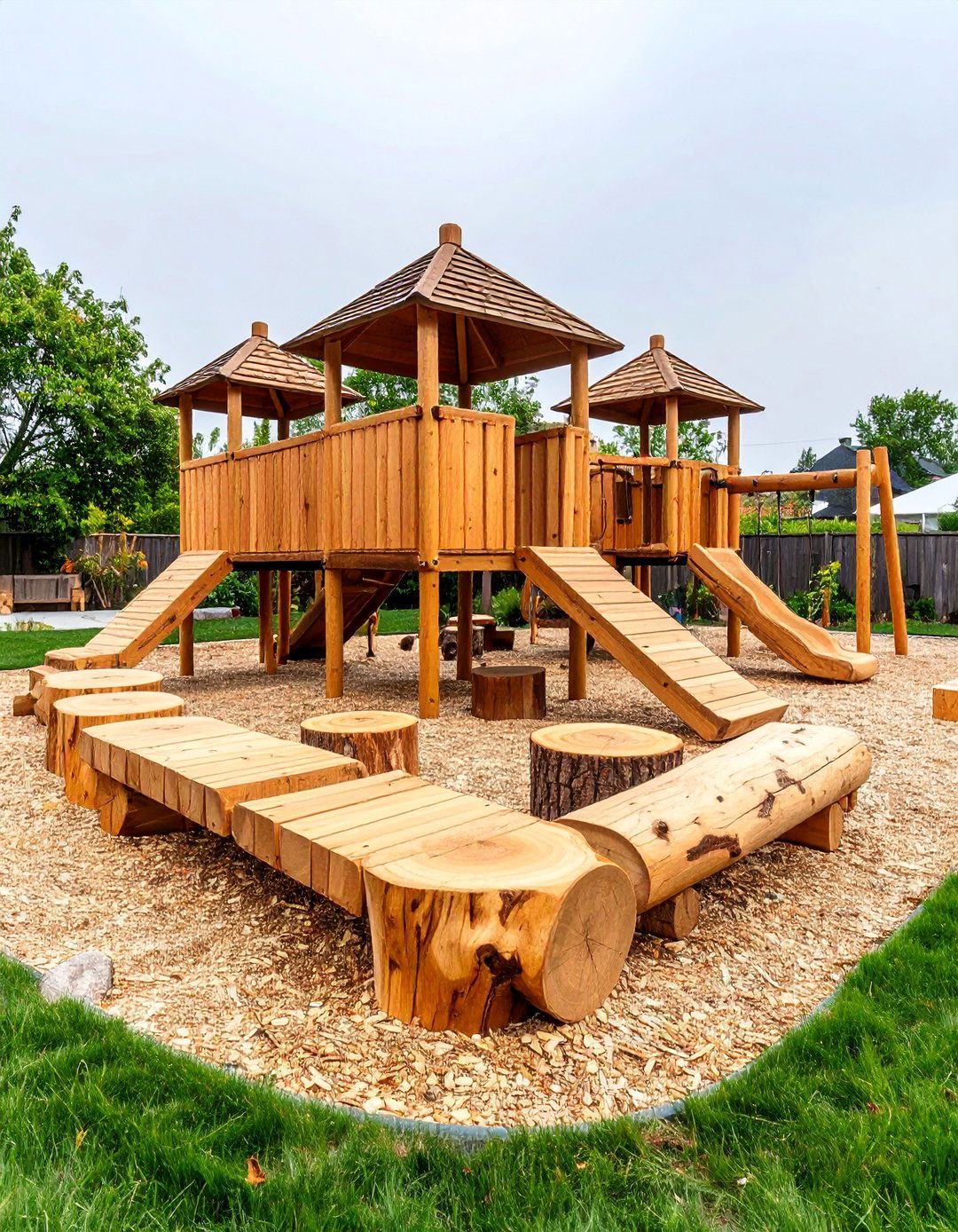 Natural Wooden Backyard Playground with Log Elements - 25 Backyard Playground Ideas