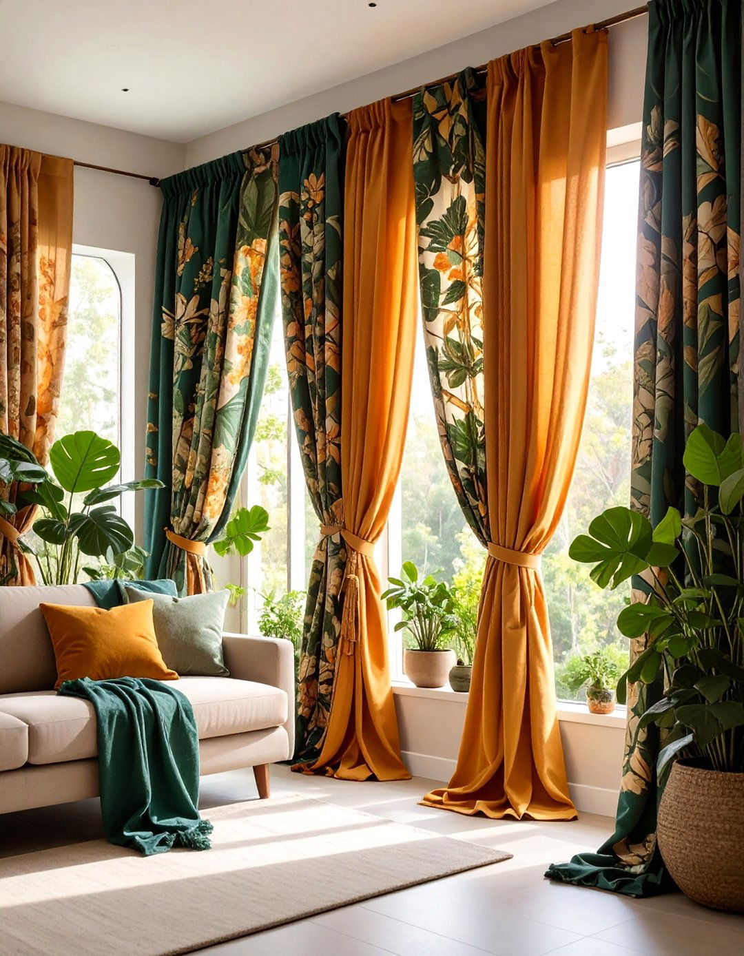 Nature Inspired Living Room Curtains with Organic Motifs - 25 Living Room Curtain Ideas