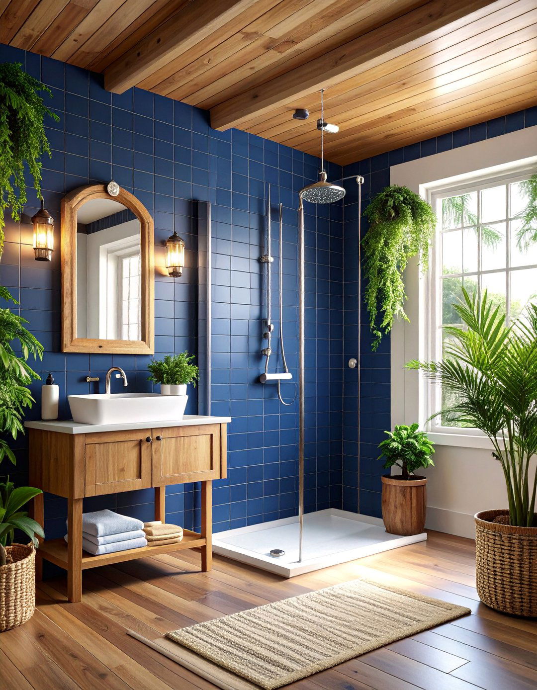 Nautical Navy Tile Double Shower Cabin - 25 Double Shower Ideas