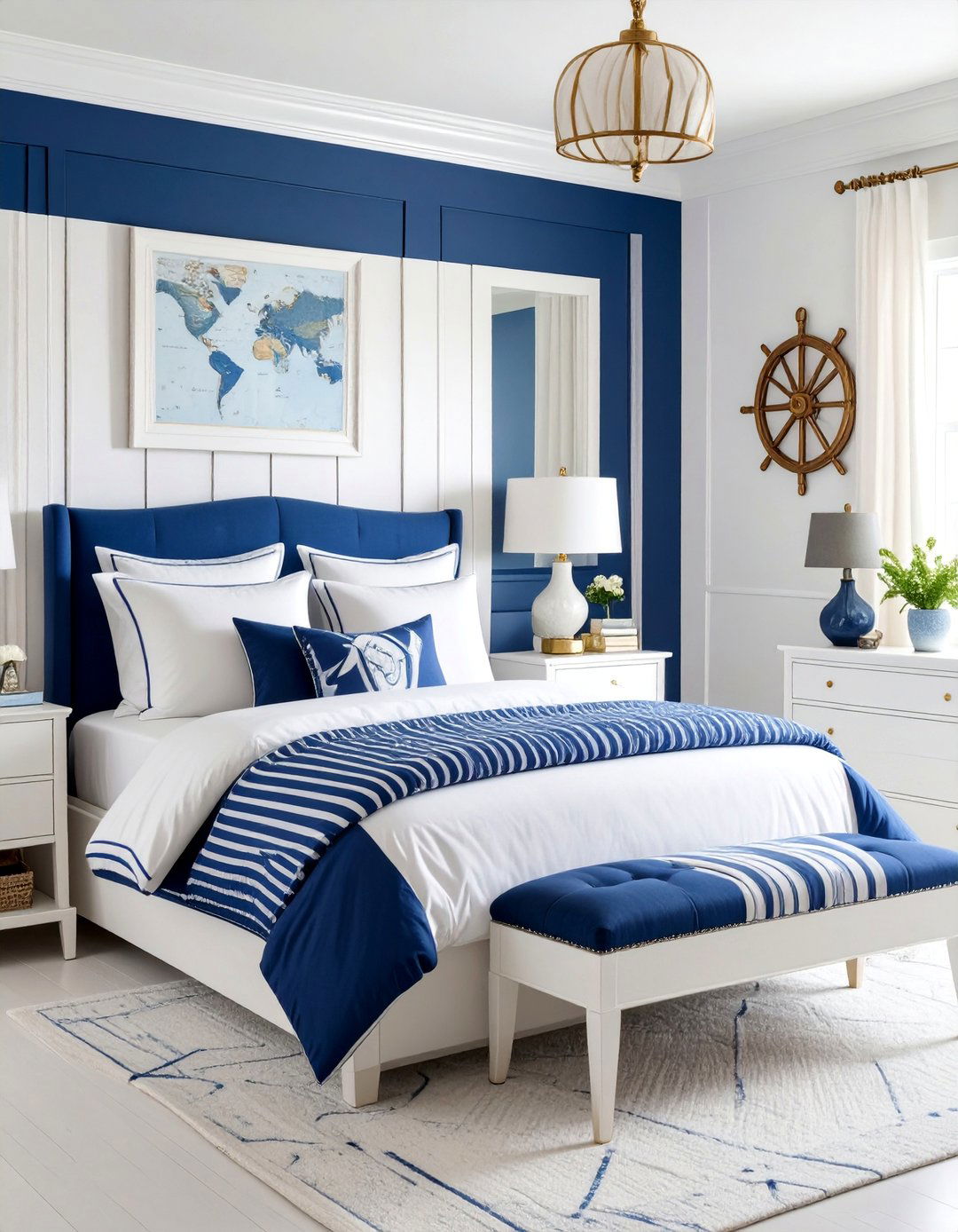 Nautical Navy and White Bedroom with Maritime Elements - 25 Ocean-themed Bedroom Ideas