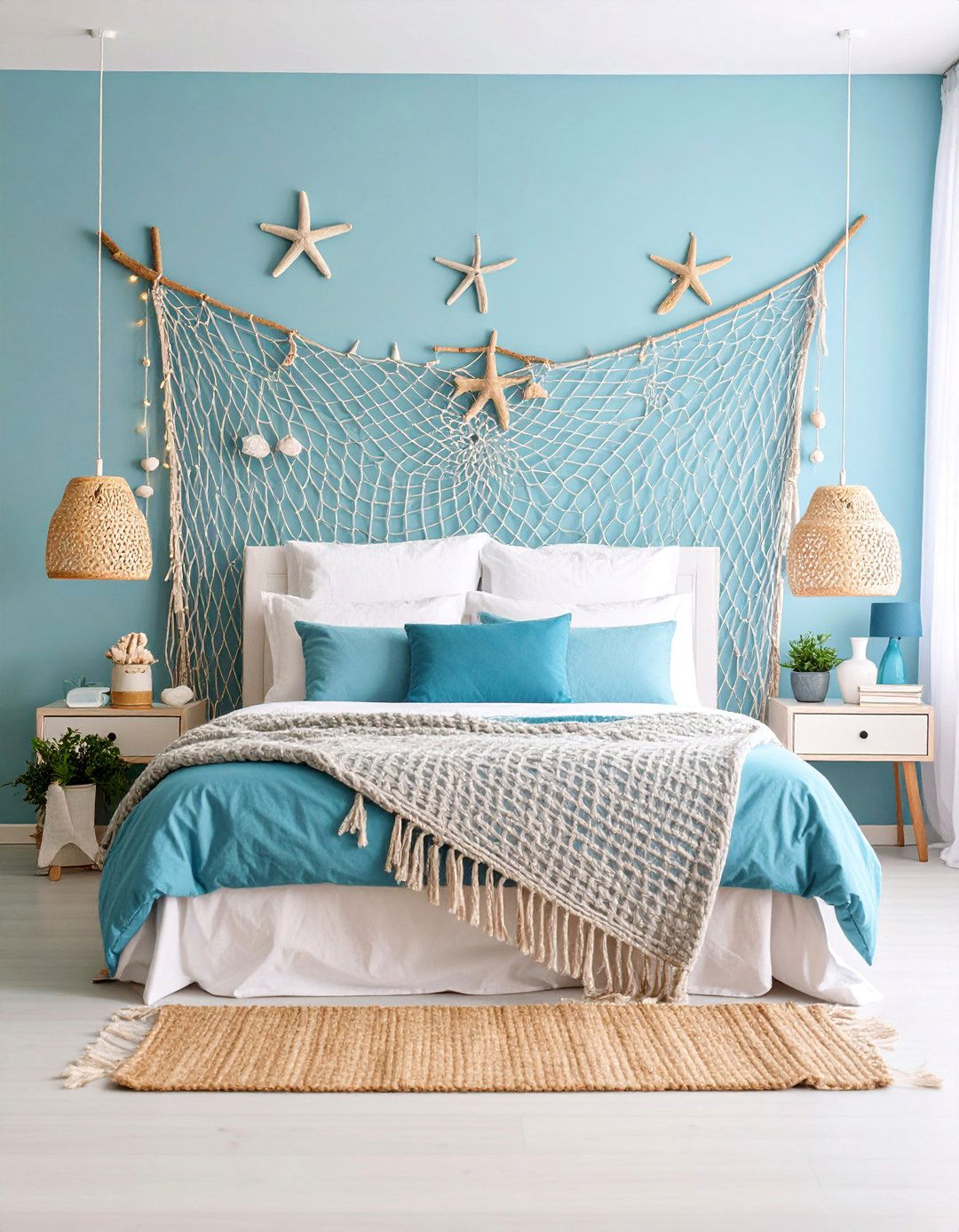 Nautical Net Wall Feature - 25 Mermaid Bedroom Ideas