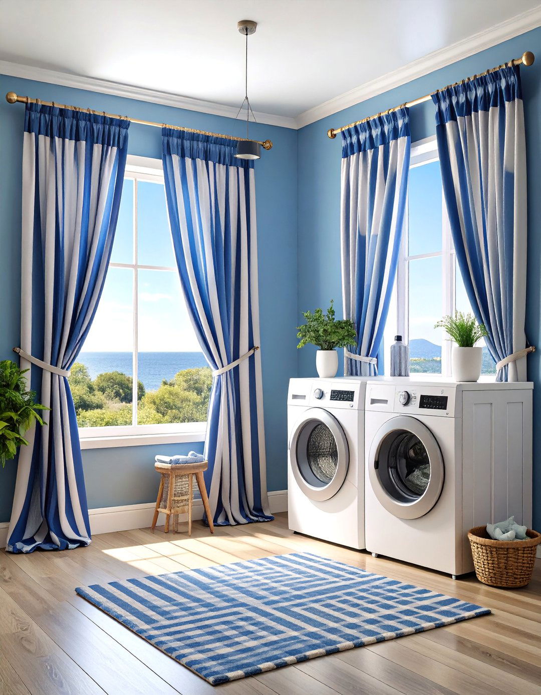 Nautical Striped Curtains for Coastal Style - 25 Laundry Room Curtain Ideas